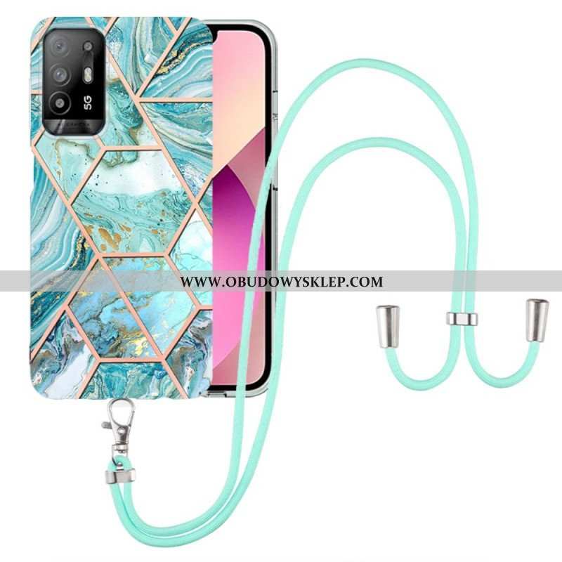 Etui do Oppo A94 5G Marmurowy Geometryczny Z Paskiem