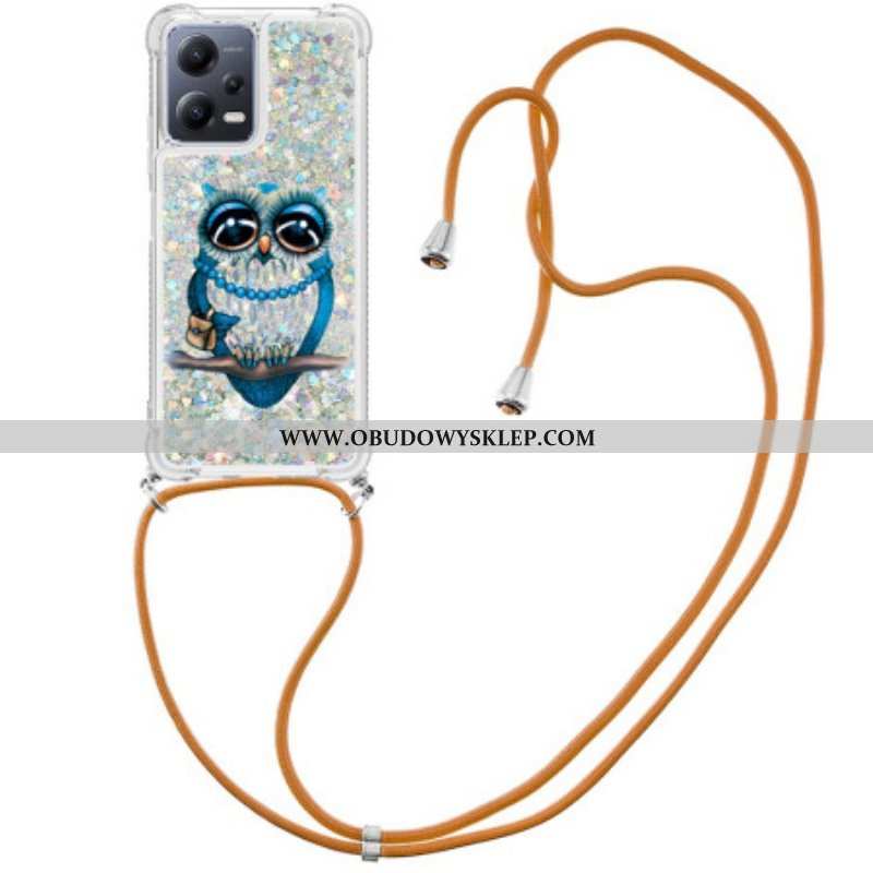 Etui do Poco X5 5G ze Sznurkiem Cekinowy Sznurek Miss Owl