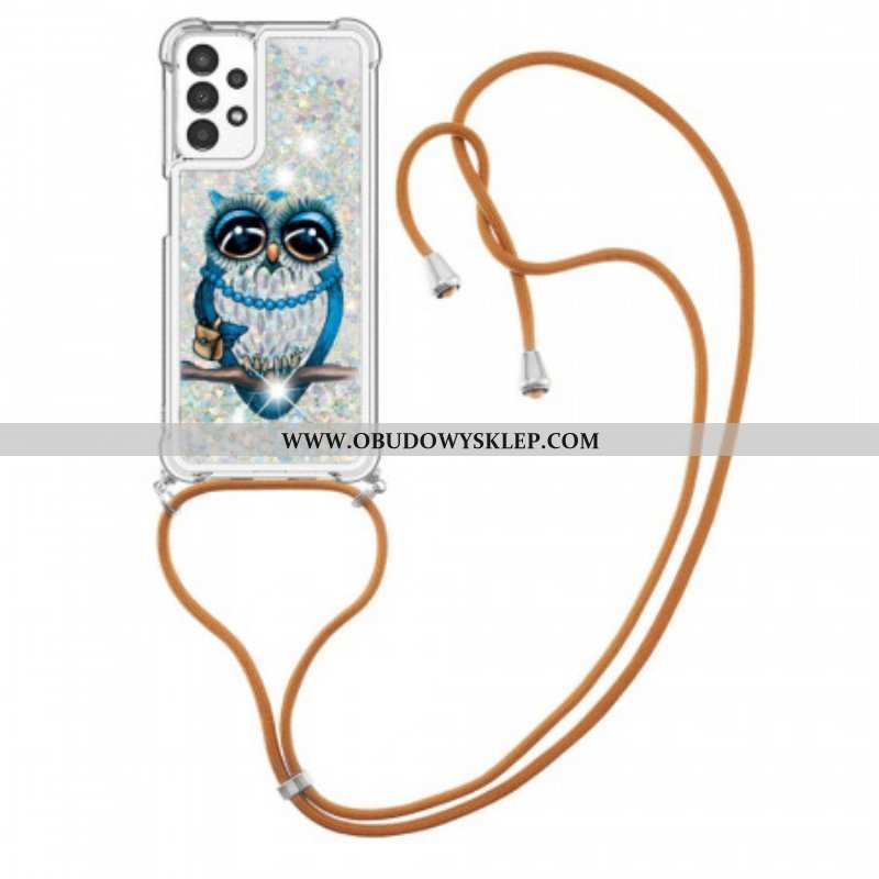 Etui do Samsung Galaxy A13 ze Sznurkiem Cekinowy Sznurek Miss Owl