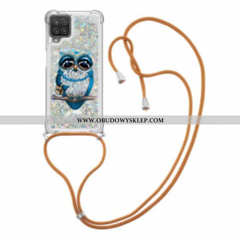 Etui do Samsung Galaxy M12 / A12 ze Sznurkiem Cekinowy Sznurek Miss Owl