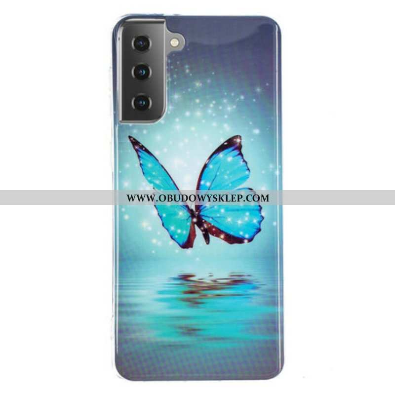 Etui do Samsung Galaxy S21 5G Fluorescencyjny Niebieski Motyl