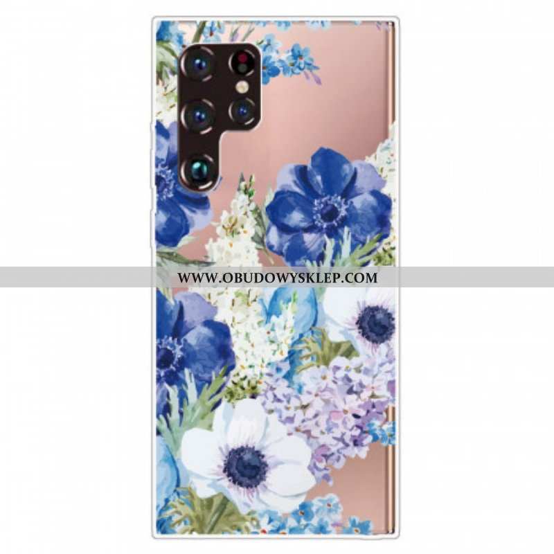 Etui do Samsung Galaxy S22 Ultra 5G Akwarela Niebieskie Kwiaty