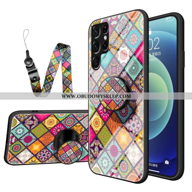 Etui do Samsung Galaxy S22 Ultra 5G Patchworkowy Uchwyt Magnetyczny