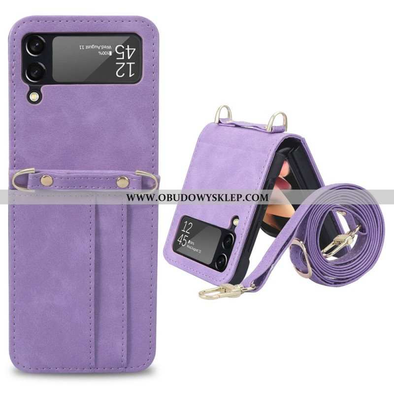 Etui do Samsung Galaxy Z Flip 4 Etui Folio Stylowe Skórzane Etui Na Karty I Smycz