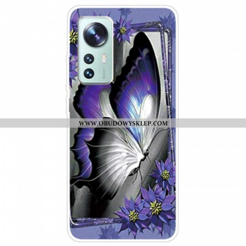 Etui do Xiaomi 12 Pro Fioletowy Silikonowy Motyl