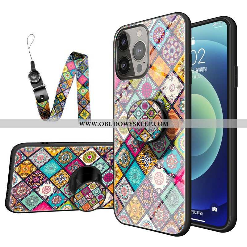 Etui do iPhone 13 Pro Patchworkowy Uchwyt Magnetyczny