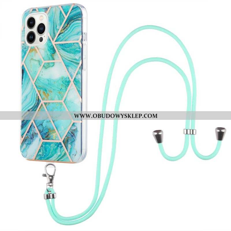 Etui do iPhone 15 Pro Max ze Sznurkiem Stylowy Sznur Marmurowy