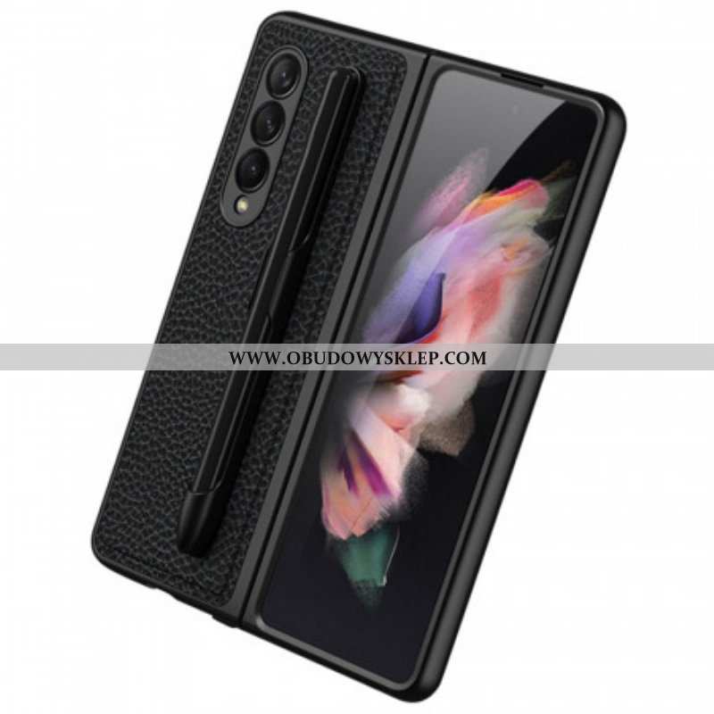 Futerały do Samsung Galaxy Z Fold 3 5G Skórzany Uchwyt Na Rysik Gkk Litchi