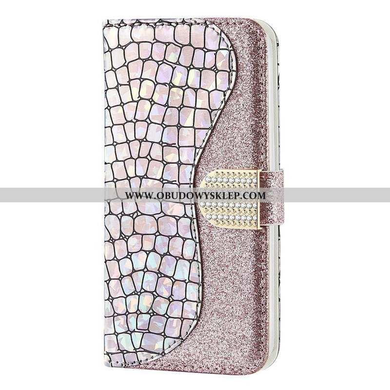 Skórzany Futerał do iPhone 13 Mini Krokodyle Diamenty