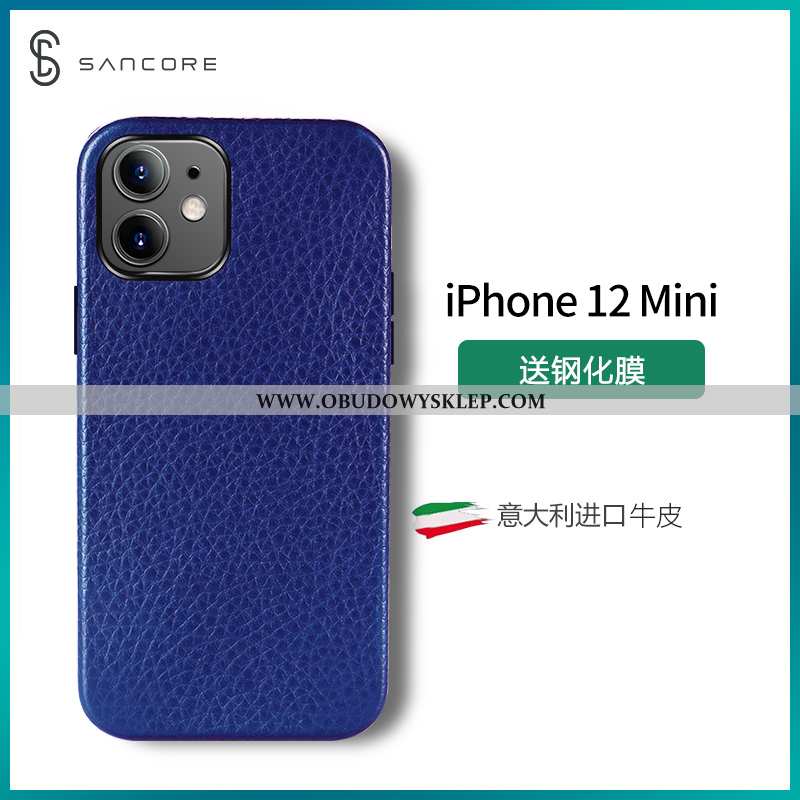 Pokrowce iPhone 12 Mini Prawdziwa Skóra Anti-fall Jakość, Obudowa iPhone 12 Mini Skóra Etui Szara