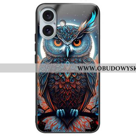 Etui Do iPhone 16 Plus Artystyczne Szkło Hartowane W Kształcie Sowy