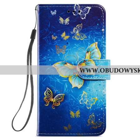 Etui Folio Do Samsung Galaxy S24 5g Piękne Złote Motyle Z Paskiem