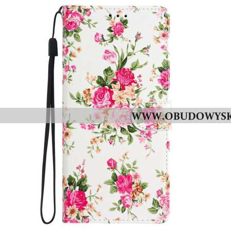 Etui Folio Do iPhone 16 CZerwone Kwiaty Z Paskiem