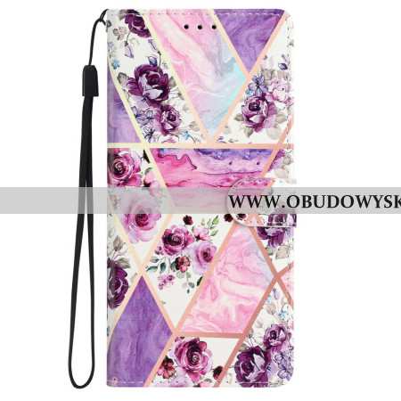 Etui Folio Do iPhone 16 Fioletowe Kwiaty Z Paskiem