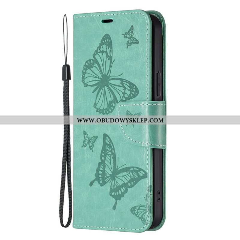 Etui Folio Do iPhone 16 Plus Drukowane Motyle Ze Smyczą