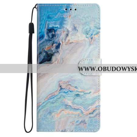 Etui Folio Do iPhone 16 Plus Niebieski Marmur Z Paskiem