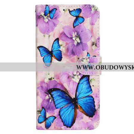 Etui Folio Do iPhone 16 Pro Max Motyle I Fioletowe Kwiaty Z Paskiem