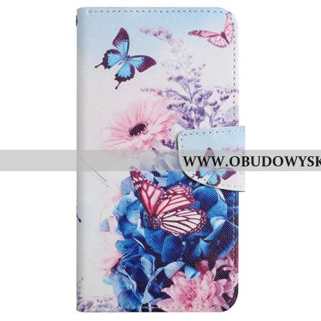 Etui Folio Samsung Galaxy A15 5g Fioletowe Motyle I Smycz