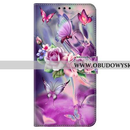 Etui Folio Samsung Galaxy A55 5g Fioletowe Motyle I Kwiaty Etui Ochronne