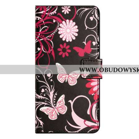 Etui Folio Samsung Galaxy S24 5g Motyle Na CZarnym Tle Etui Ochronne