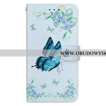 Etui Folio Samsung Galaxy S24 5g Niebieski Motyl I Kwiaty Etui Ochronne