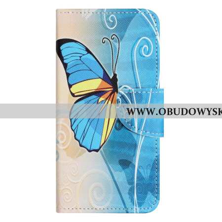 Etui Folio Samsung Galaxy S24 5g Niebiesko-żółty Motyl Z Paskiem Etui Ochronne