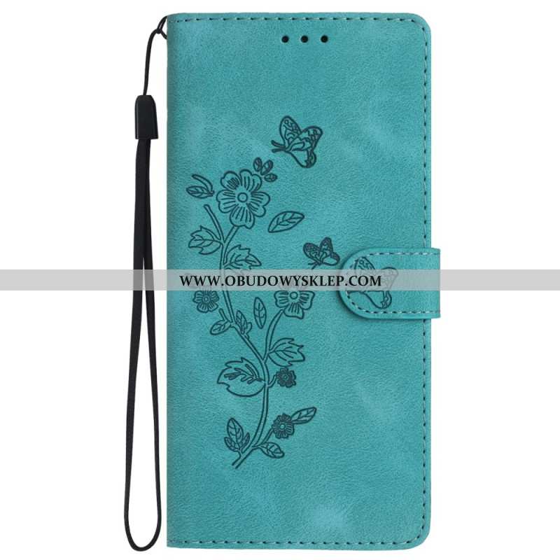 Etui Folio Samsung Galaxy S24 Plus 5g Drukowane Kwiaty I Smycz Etui Ochronne