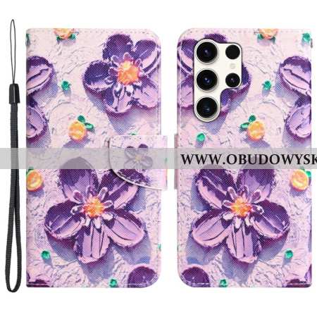 Etui Folio Samsung Galaxy S24 Ultra 5g Fioletowe Kwiaty Z Paskiem Etui Ochronne