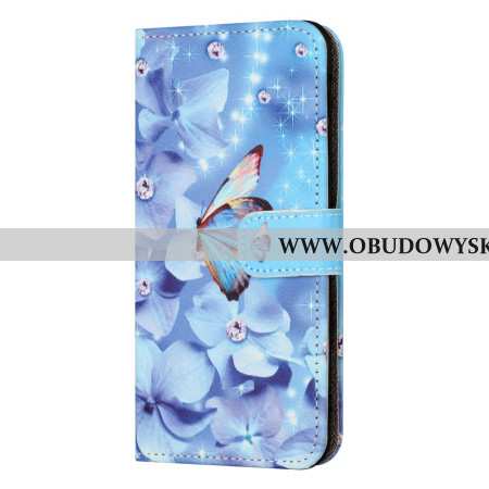 Etui Folio Xiaomi Redmi Note 13 5g Niebieskie Kwiaty I Motyl Z Paskiem Etui Ochronne