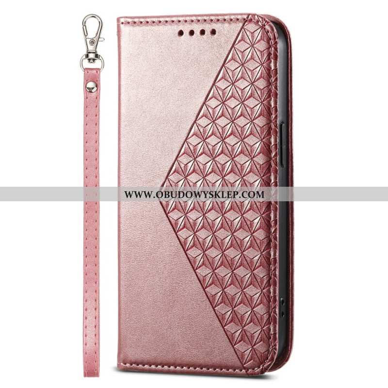 Etui Folio iPhone 16 Diamentowy Wzór Z Paskiem Etui Ochronne