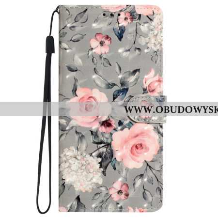 Etui Folio iPhone 16 Nadruk Kwiatowy Z Paskiem