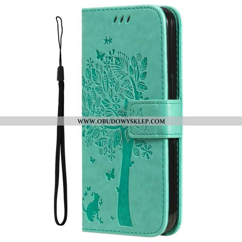 Etui Folio iPhone 16 Plus Drzewko Dla Kota I Smyczy Etui Ochronne