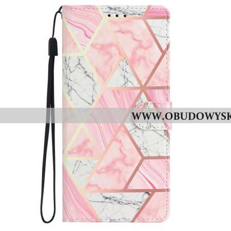 Etui Folio iPhone 16 Plus Różowy Marmur Z Paskiem Etui Ochronne