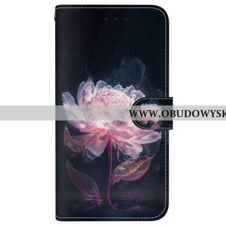 Etui Folio iPhone 16 Pro Fioletowa Piwonia Z Paskiem Etui Ochronne