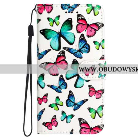 Etui Folio iPhone 16 Pro Max Kolorowe Motyle Z Paskiem