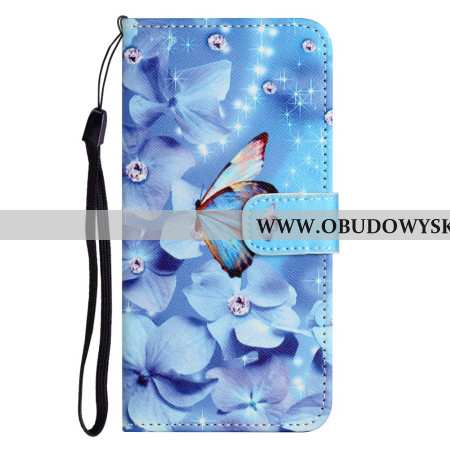 Etui Folio iPhone 16 Pro Max Motyle I Diamenty Z Paskiem Etui Ochronne