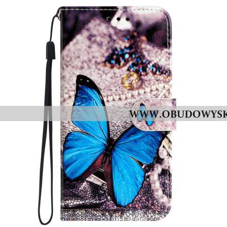 Etui Folio iPhone 16 Pro Max Niebieski Motyl Z Paskiem Etui Ochronne