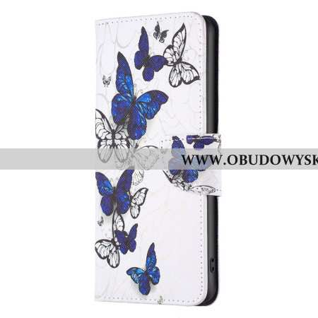 Etui Folio iPhone 16 Pro Max Niebieskie Motyle W Locie Etui Ochronne