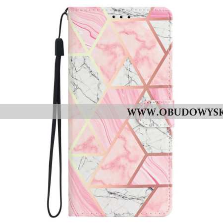 Etui Folio iPhone 16 Pro Max Różowy Marmur Z Paskiem Etui Ochronne