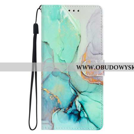 Etui Folio iPhone 16 Pro Max Zielony Marmur Z Paskiem Etui Ochronne