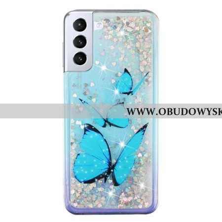 Etui Samsung Galaxy S24 Plus 5g Niebieskie Motyle W Płynie Brokat