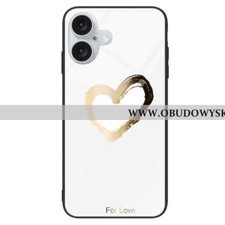 Etui iPhone 16 Szkło Hartowane Złote Serce Na Białym Tle